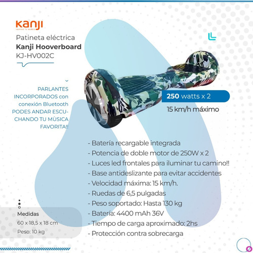 Imagen 2 de 7 de Patineta Eléctrica Kanji Hoverboard Kj-hv002c Verde