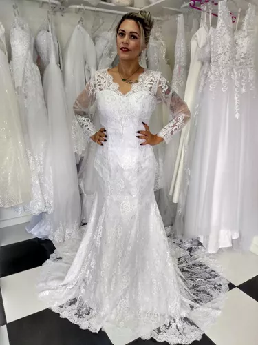 Vestido de Noiva Sereia Manga Longa Todo Bordado, Roupa de Casamento  Feminina Cinderela Noivas Usado 73046914