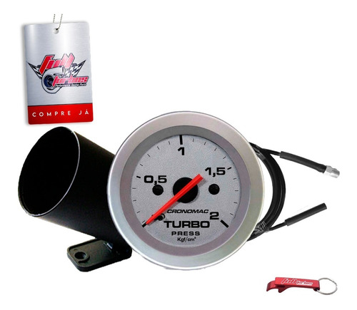 Manômetro Pressão Turbo 52mm 2kg Racing + Kit Instalação