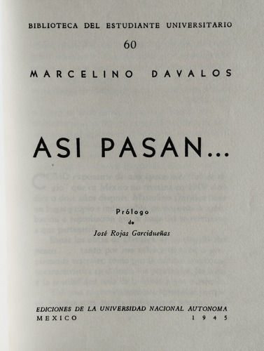 Así Pasan Marcelino Dávalos Libro P (Usado)