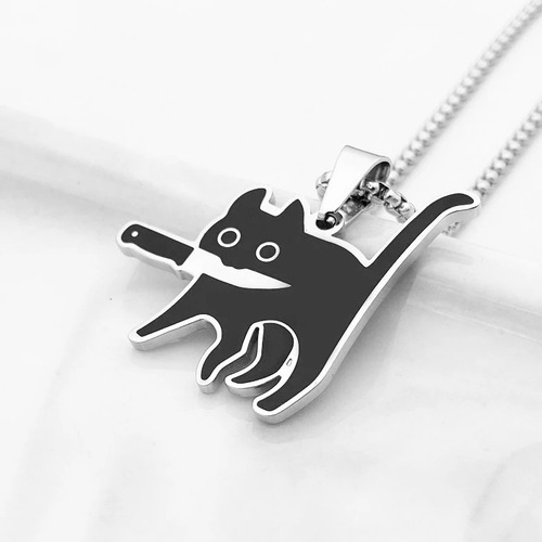 Collar Dije Kawaii Gato Killer Acero Inoxidable Unisex