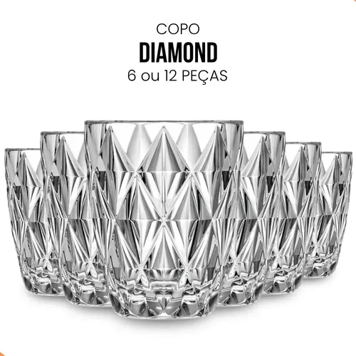 Jogo 6 Copos Diamond 300ml Vidro Grosso Diamante Luxo — foto 5