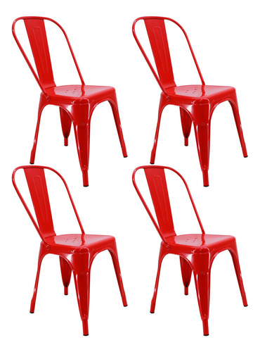 Kit X4 Sillas Tolix Para Comedor Cafetería Restaurante Color de la estructura de la silla Rojo