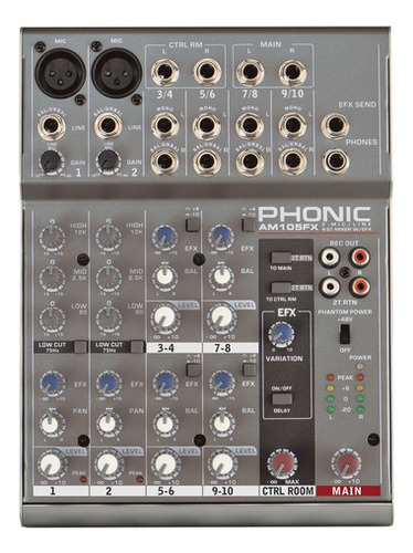 Mixer Phonic Am105fx 2 Entradas Xlr 4 Linea Stereo Phantom 