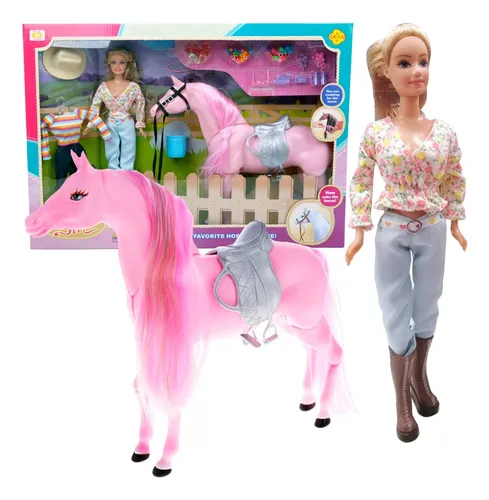 Mu eca Con Caballo Rosa Acces. Fenix 30004