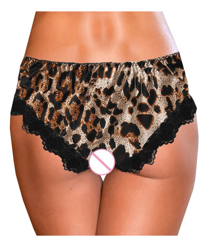 Lencería De Encaje De Leopardo Para Mujer, Calzoncillos Con