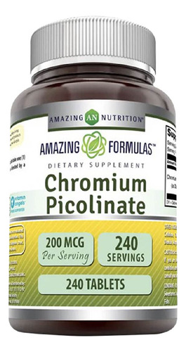 Amazing Nutrition, Picolinato De Cromo 240 Comprimidos Sabor Sin Sabor