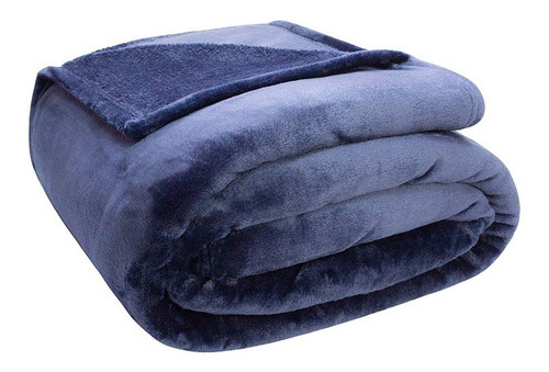 Cobertor Manta Velour Microfibra Solteiro 1,50mx2,20m 300g Cor Azul-marinho