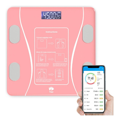 Báscula Electrónica Bluetooth Digital Inteligente De Baño Color Rosa