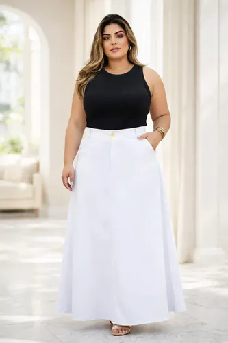 Saia Alfaiataria Plus Size Rodada Evasê Cós Alto Evangélica 