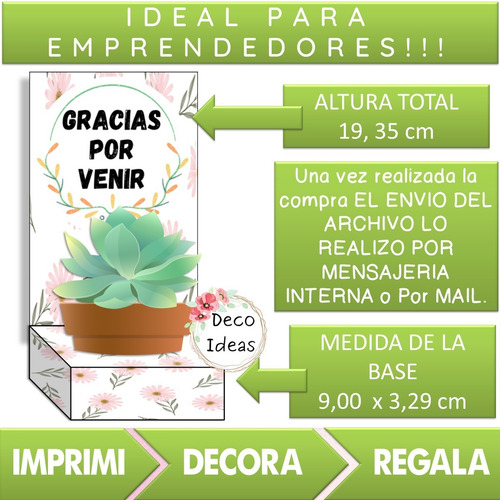 Imagen 2 de 4 de Kit Imprimible 06 Caja Porta Maceta Frase Gracias Por Venir