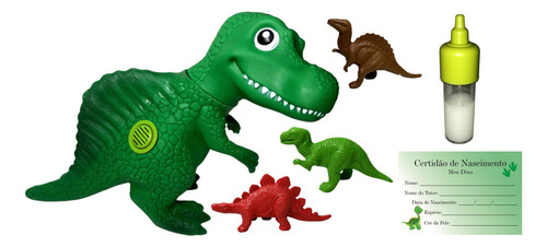 Conjunto Boneco Dinossauro Espinossauro Verde - Emite Sons Fala - Dino World Baby - Acompanha Acessórios Mamadeira Mágica Certidão Nascimento E Miniaturas De Dinossauros - Cotiplás Brinquedos