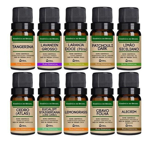 Kit 10 Óleos Essenciais Várias Fragrâncias - 10ml Cada