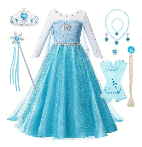 Vestido Princesa Elsa Frozen Día Del Niño Cosplay Disfraces