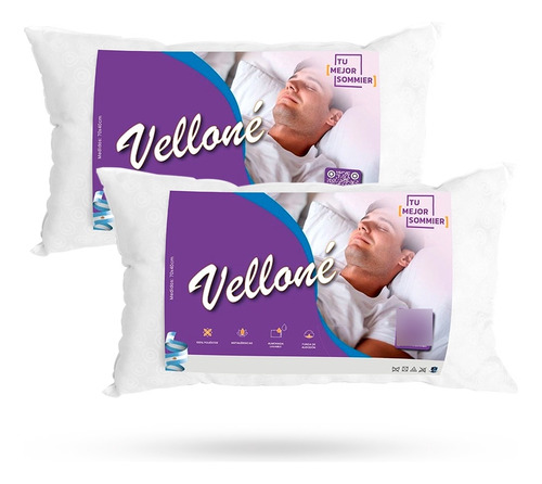 Pack X2 Almohada Tms Velloné Tradicional 70x40 Algodón S/c*