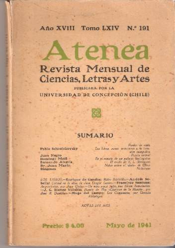 Universidad De Concepción Atenea Revista Mayo De 1941.