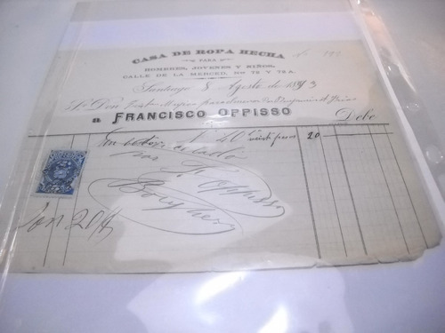 Documento Antiguo Factura Casa De Ropa F Opisso (Usado)