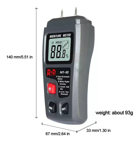 Imagem 9 de 10 de Medidor De Umidade De Madeira Display Lcd Digital Mt-10g
