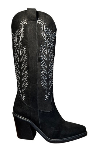 Imagen 1 de 6 de Bota Texana Alta Abraxas Cuero Gamuzado Tachas Bordada Date