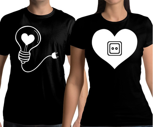 Playera Duo Pareja Novios Foco Enchufe Corazón 2 Pz