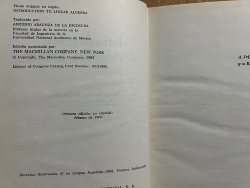 Introduccion Al Algebra Lineal, M. Marcus Y H. Minc. 1a Ed. (Usado)