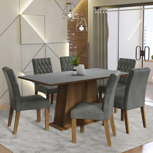 Juego de Comedor con Mesa y 6 sillas Madesa Britney Color Marrón/Gris 02