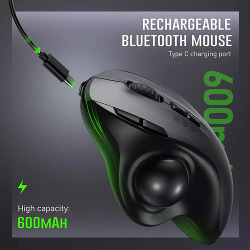 Mouse Trackball Recarregável Sem Fio Bluetooth E 2.4g Pc Mac