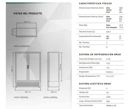 Imagen 4 de 4 de Refrigerador Comercial Imbera 2 Puertas Vr-19 Rbanda