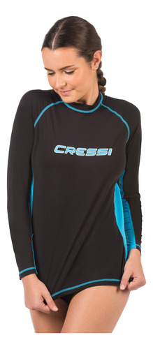 Playera Cressi Rashguard Dama Manga Larga Negra/ Aqua