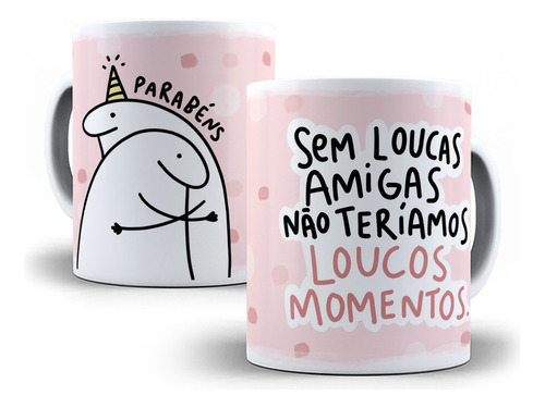 Caneca Divertidas Flork Feliz Aniversário 325 Ml Porcelana Branco Flork Sem Loucas Amigas