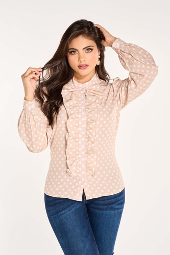 Blusa Dama Beige Manga Larga Mundo Terra 159269