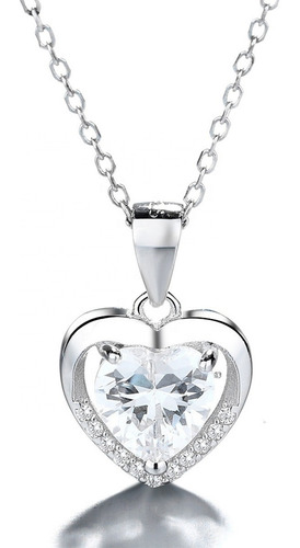 Imagen 1 de 8 de Collar Con Colgante Plata 925 Corazón Circones Elegante