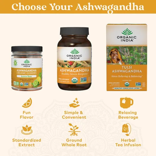 Gomitas Ashwagandha Organic India Para Hombres Y Mujeres - S