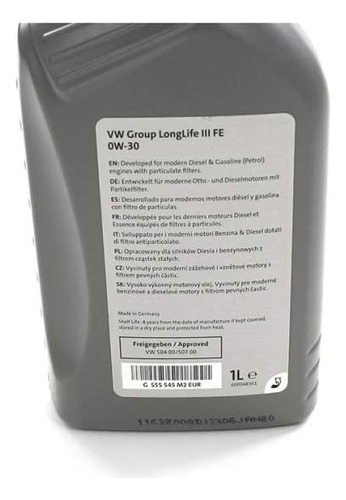 Lubricante De Alto Rendimiento Volkswagen 0w-30 Longlife Iii
