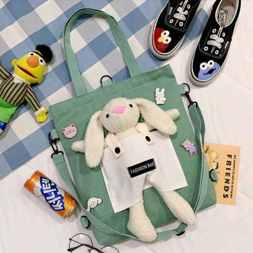 Bolso Cartera Conejo Kawaii Cute 32x30x8cm Incluye Pins