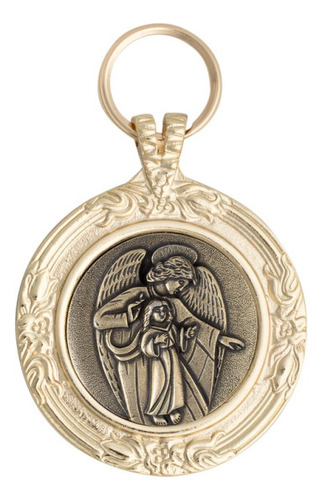 Medalhão Metal De Berço Anjo Da Guarda Proteção Com Fitinhas Cor Ouro Velho