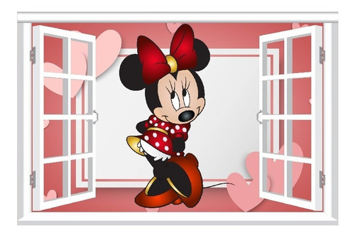 Vinilos Efecto Ventana 3d Minnie Mouse   150m X 1m | Cuotas Sin Interés