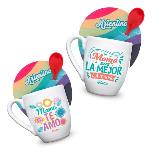 Imagen 1 de 9 de 6 Taza Jarro Cerámica Cuchara Frase Regalo Mamá Día Madre