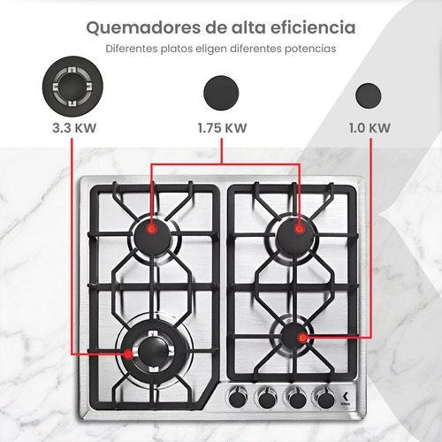 Parrilla A Gas De Acero Inoxidable 4 Quemadores Empotrable Plateado
