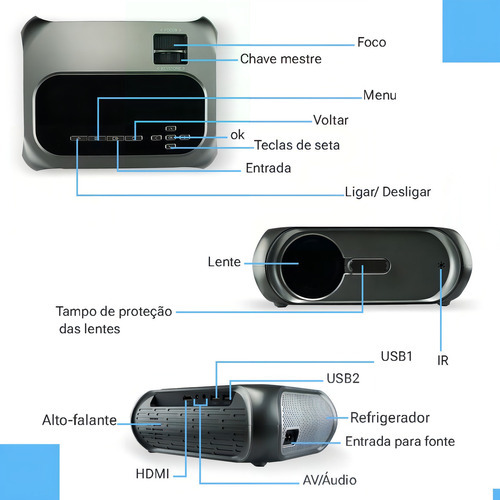 Kit 20 Projetor T7 Espelhamento Wi-fi E Full Hd 1080p