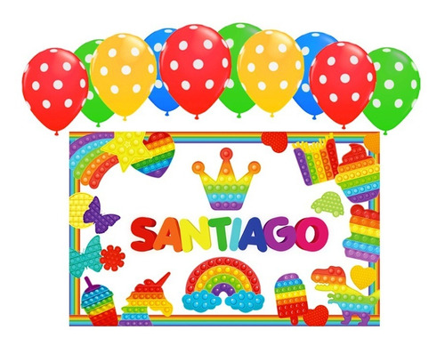 Fiesta Set Decorativo Lona 120x80 + Globos Cualquier Tema