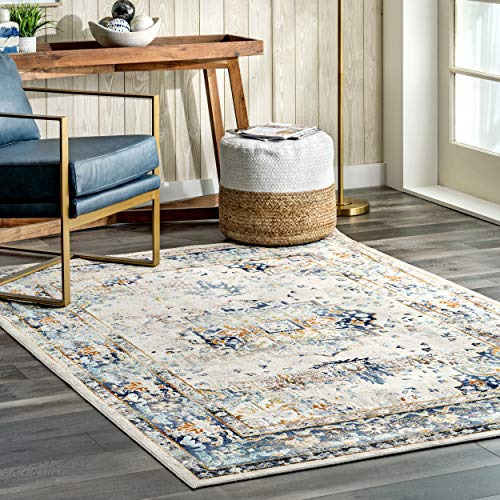 Ainsley Distressed Medallion Area Rug, 6' Square, Blue