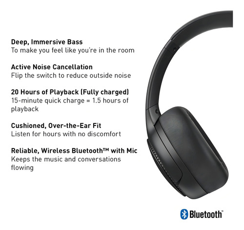 Audifonos Bluetooth Panasonic Rb-m700b Deep Bass ,xbs Deep Color Negro