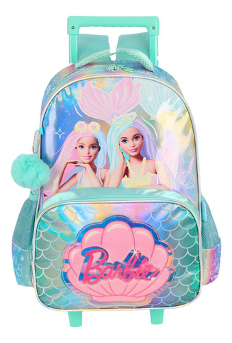 Mochila Rodinha Lancheira Estojos Barbie Brilho Cor Verde