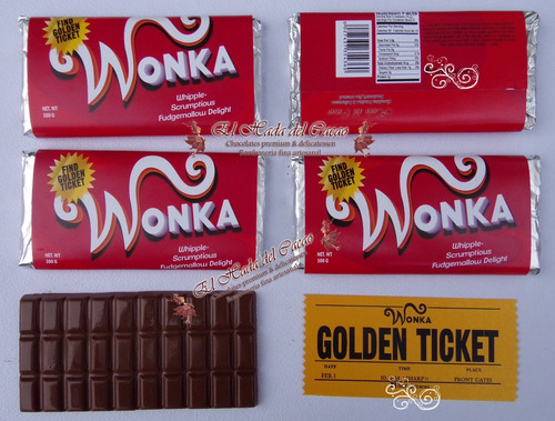 Chocolate Wonka Souvenir Regalo // Con Ticket Gold 1 Faz