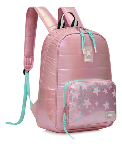 Mochila Tela Puffer Metalizada Muaa 17592 Color Rosa Diseño De La Tela Lisa