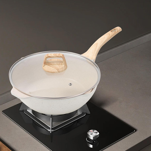 Wok Chino Antiadherente De 9,4 Pulgadas Con Tapa De Vidrio,