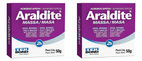 2 Colas Epóxi Araldite Massa Tekbond 50g 2 Horas Cor Cinza