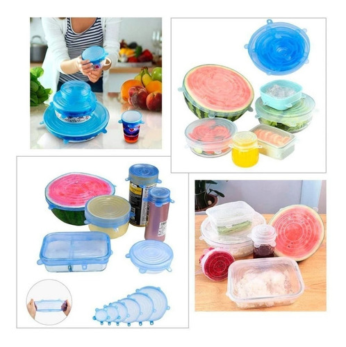 Tapas Elásticas Silicona Set 6 Sellado Alimentos Recipiente