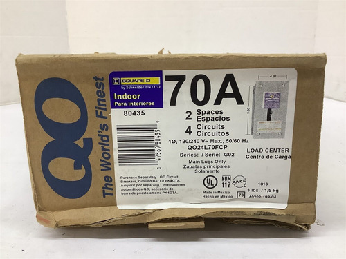 Square D Qo24l70fcp Circuit Breaker Load Center 70 Amp 1 Ccf (Reacondicionado)